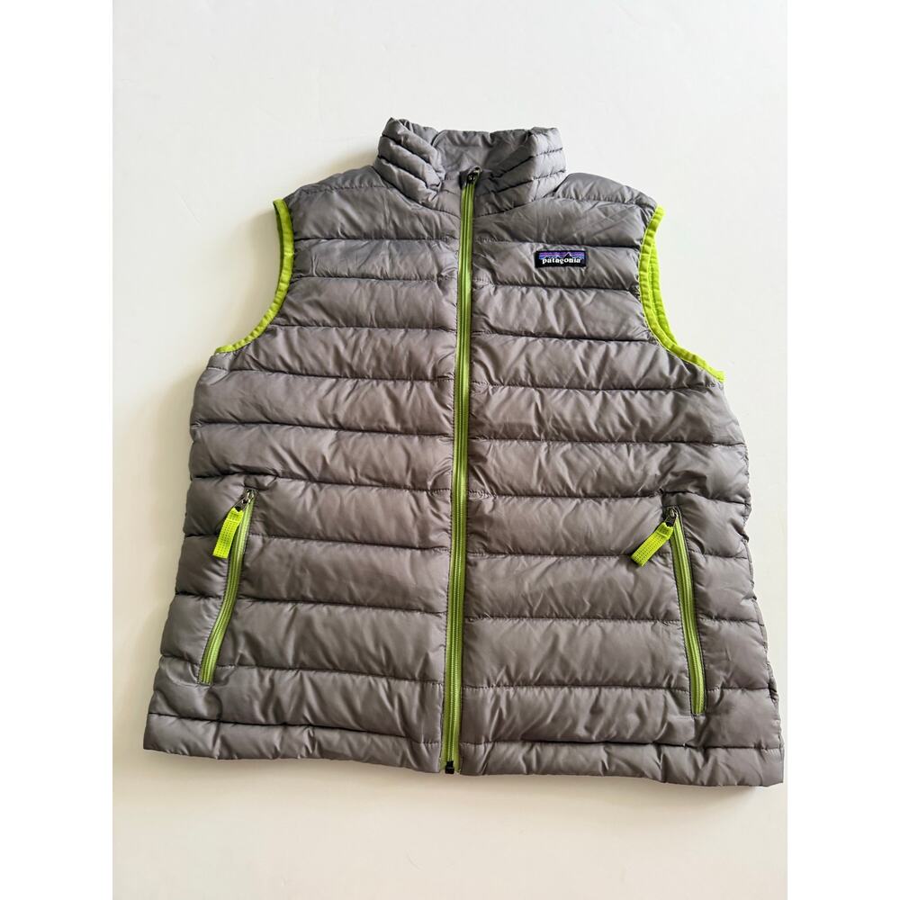 Patagonia Boys' Large Down Sweater Vest - Gray & Green - Picture 2 of 8